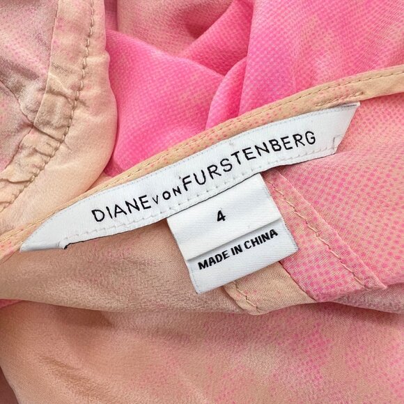 Diane Von Furstenberg Neon Spray Tie Dye 100% Silk Blouse Pink Peach Size 4 - Picture 9 of 14